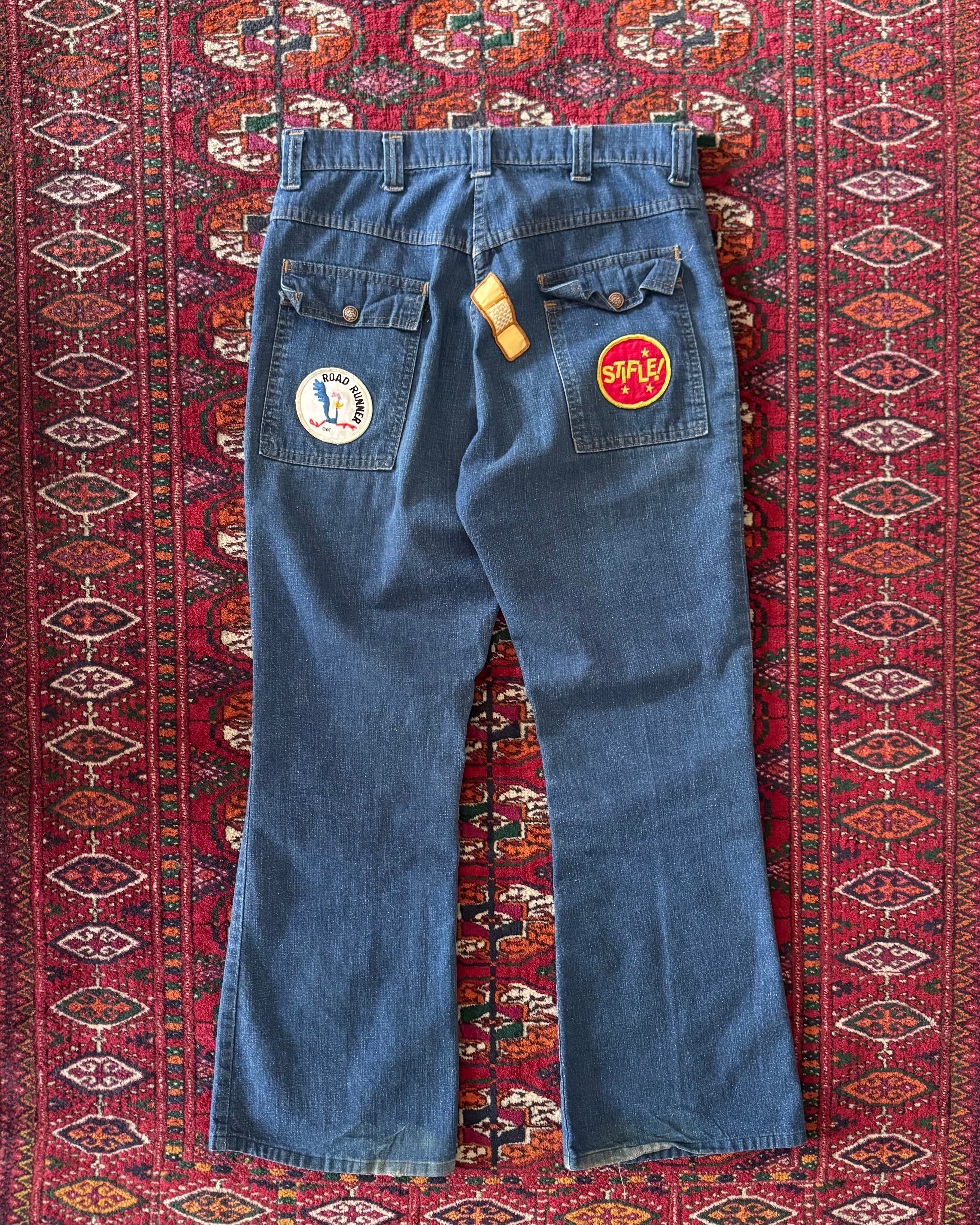 Vintage 1970s denim bush pants with patches ￼