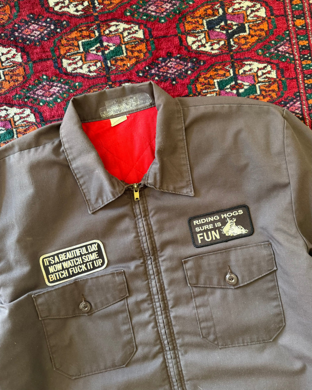 1970s brown work jacket with patches