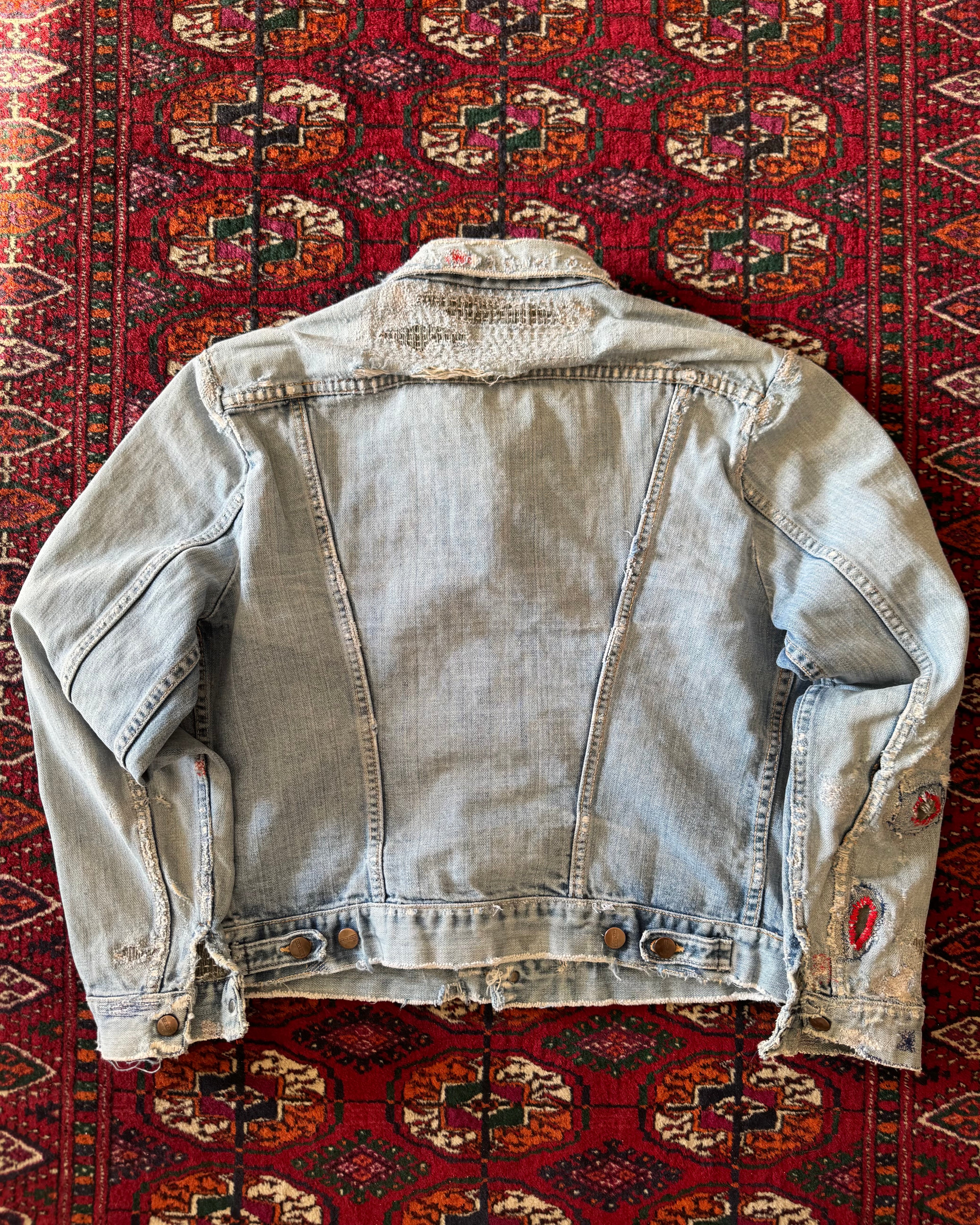 Vintage 1960s Maverick denim jacket with heavy original owner repair￼