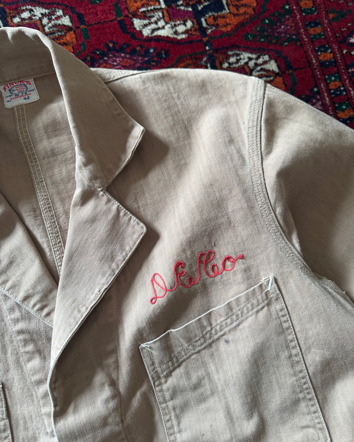 1950s Fincks Beige HBT chore coat with chainstitch