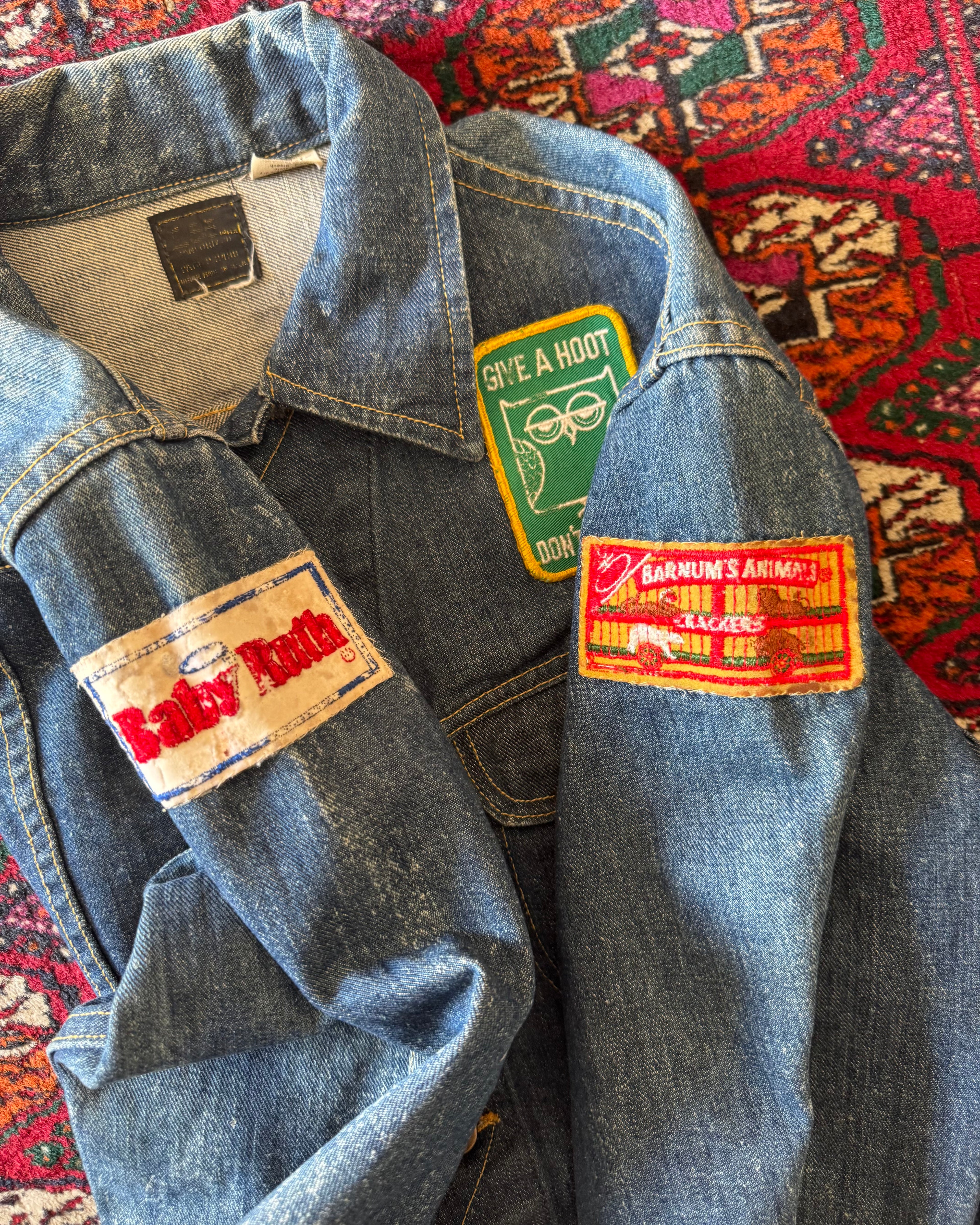 Vintage 1960s Lee serialized dark wash denim jacket with patches