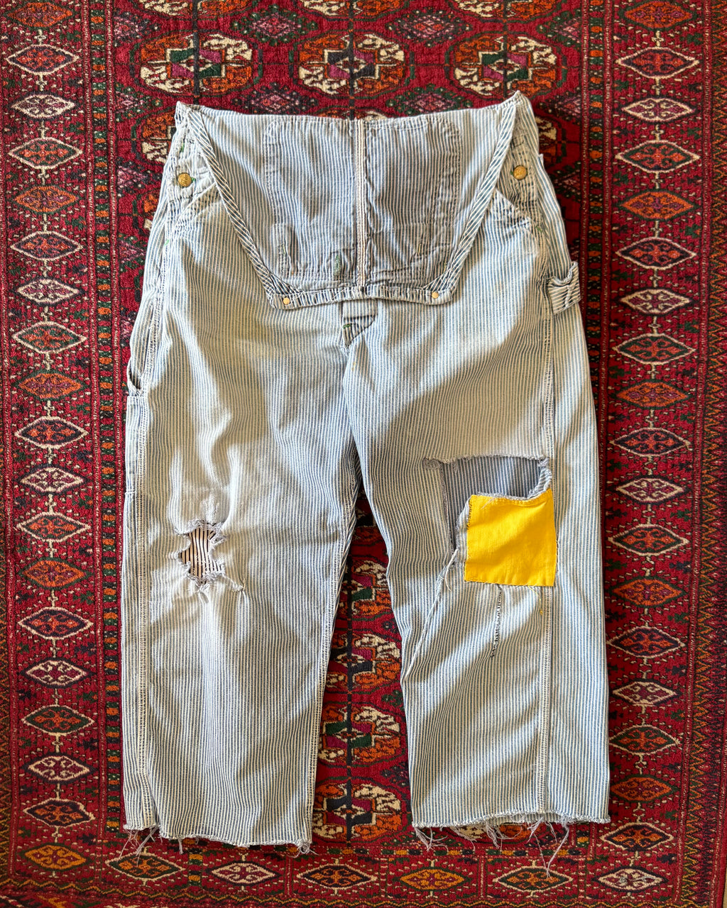 Vintage 1950s pointer sanforized pinstripe overalls with original repair ￼
