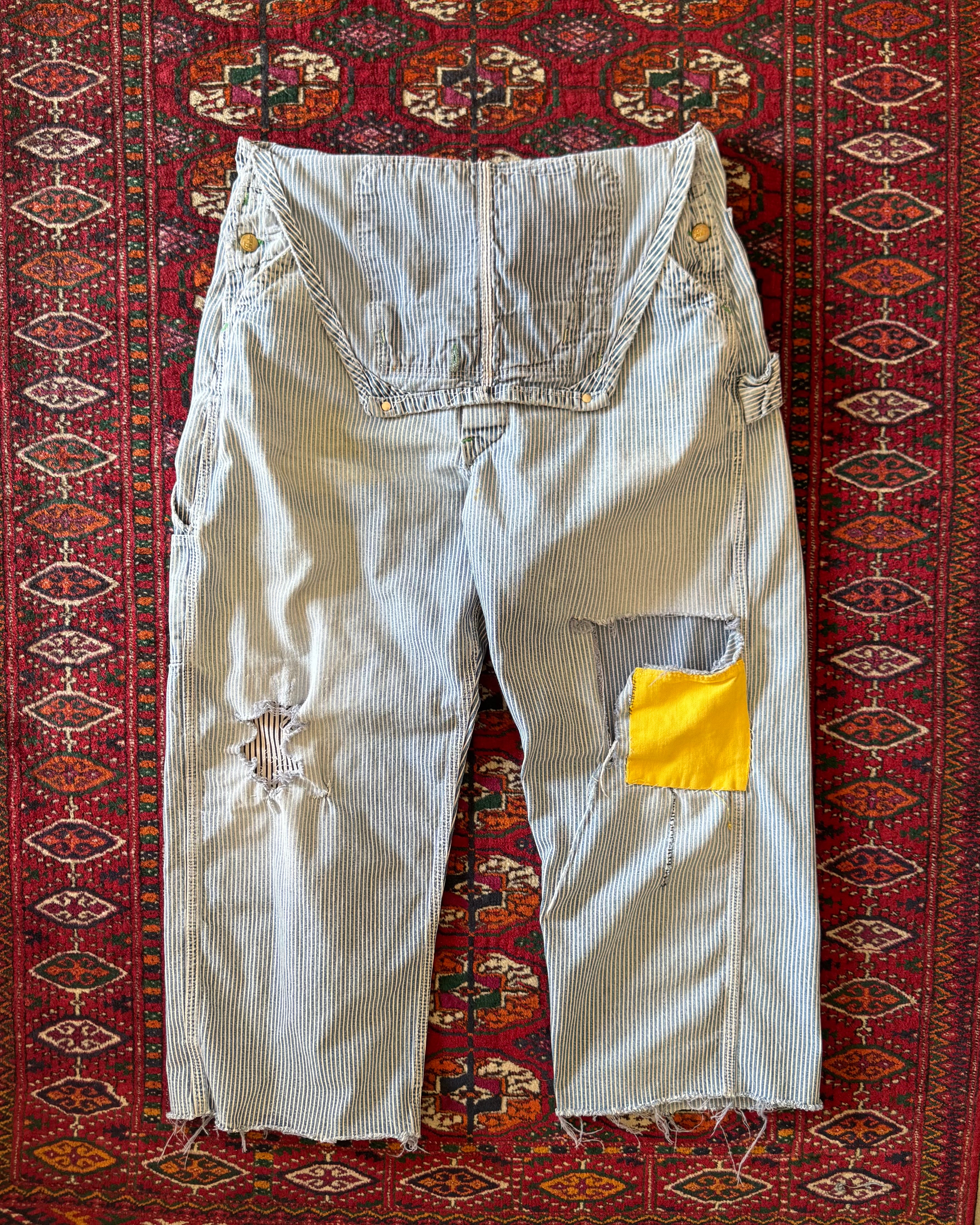 Vintage 1950s pointer sanforized pinstripe overalls with original repair ￼