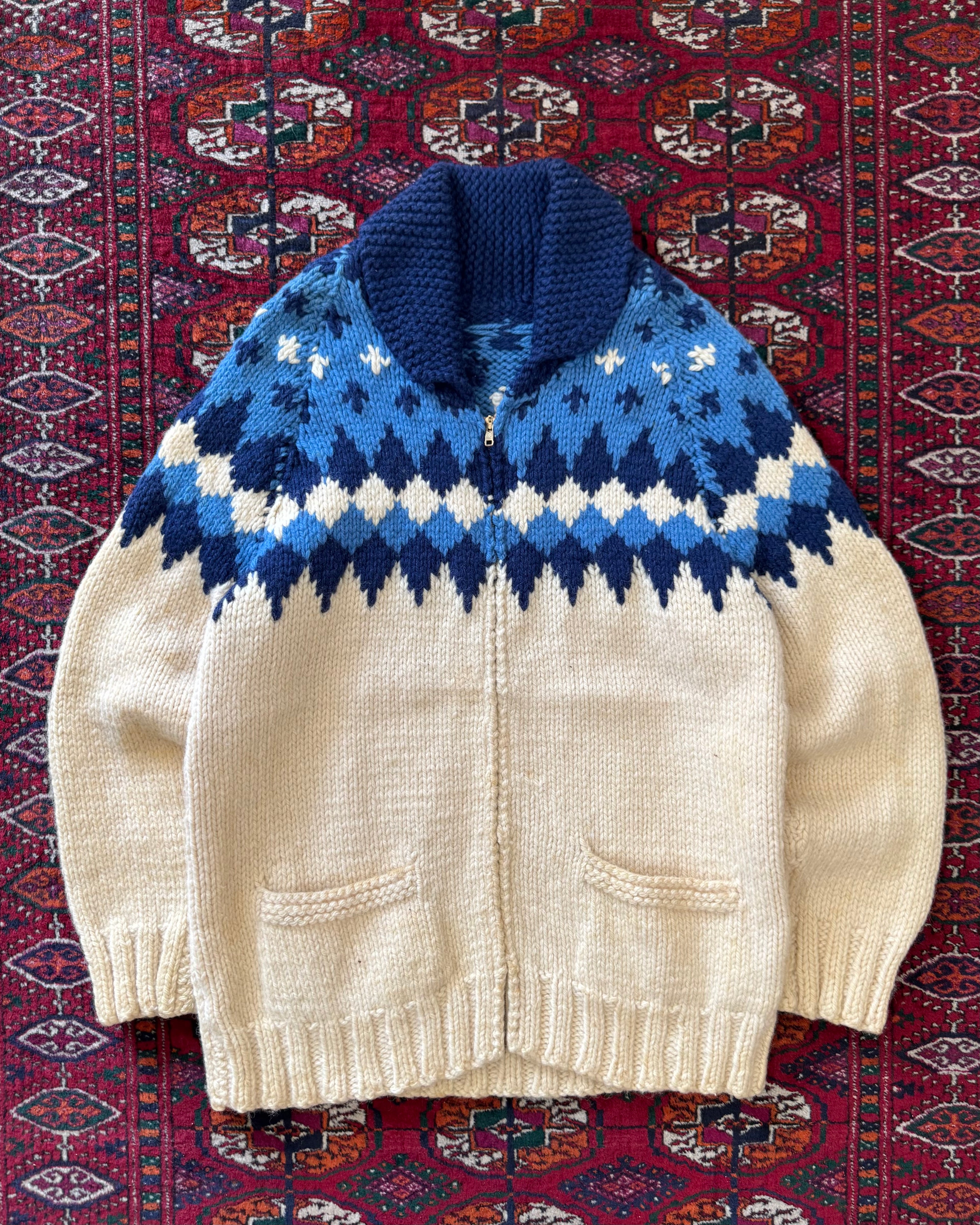 1950s Cowichan knit zip up sweater