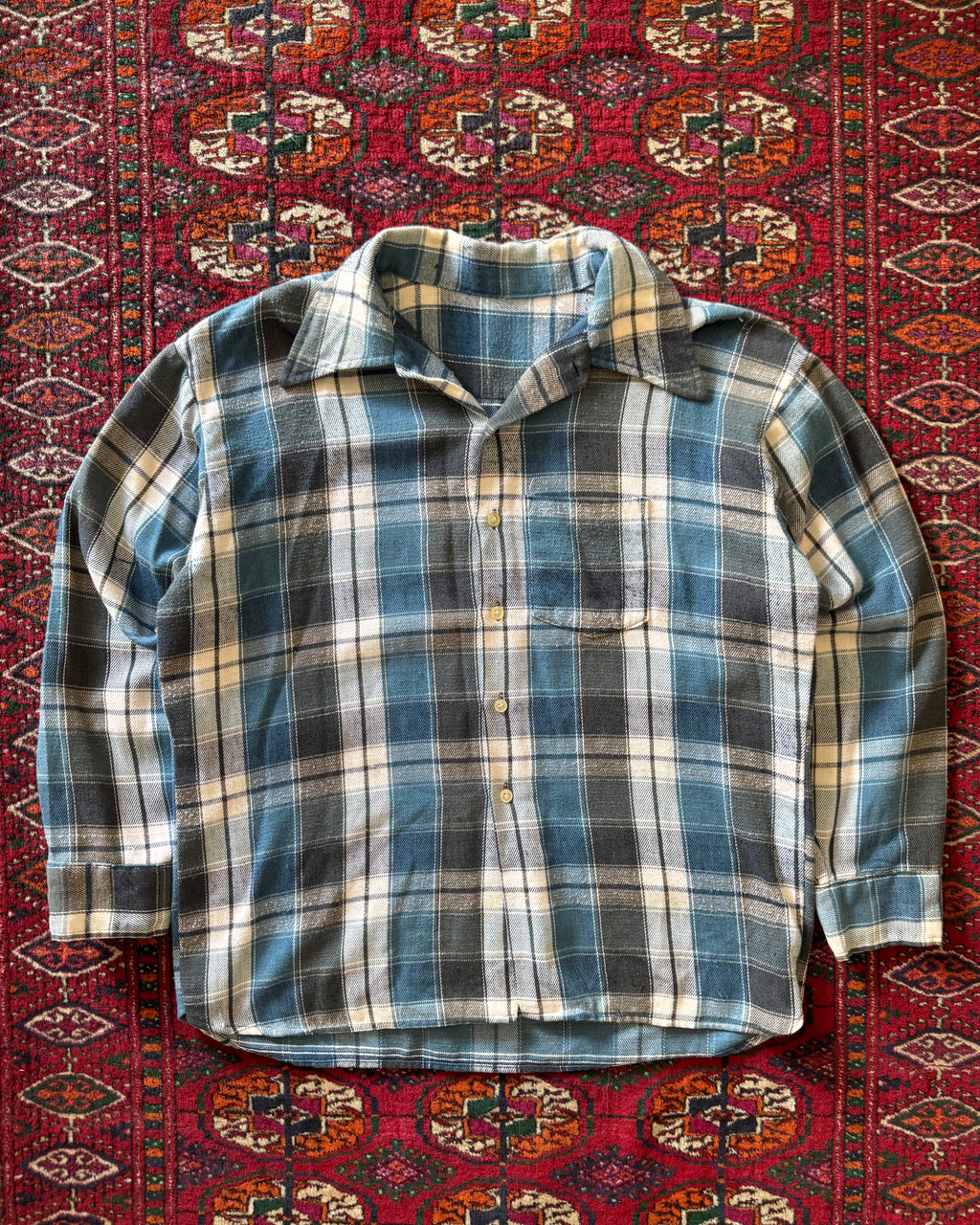 1970s blue plaid flannel