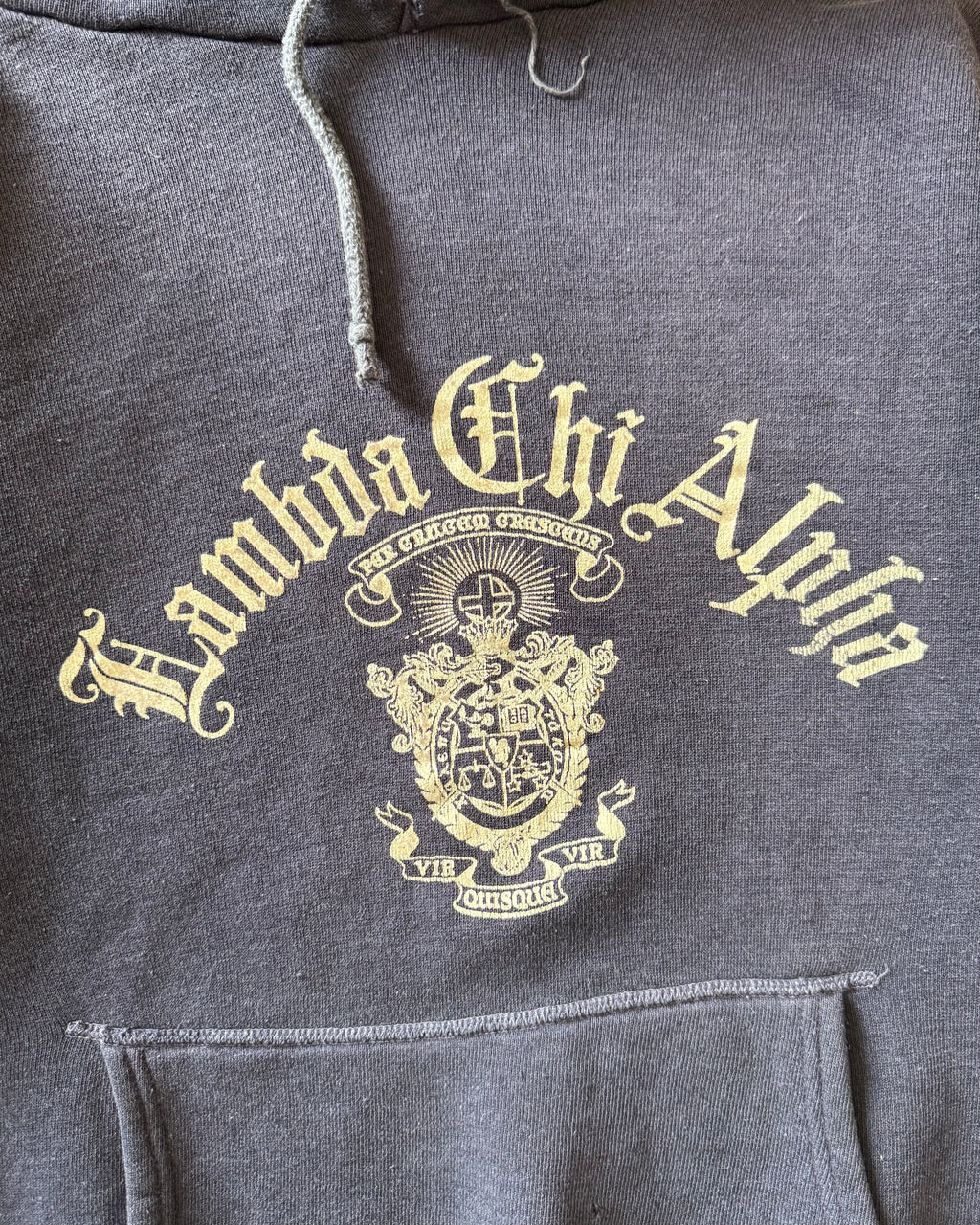 1960s fraternity flock print faded hoodie