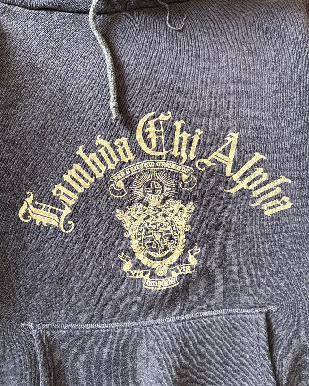 1960s fraternity flock print faded hoodie