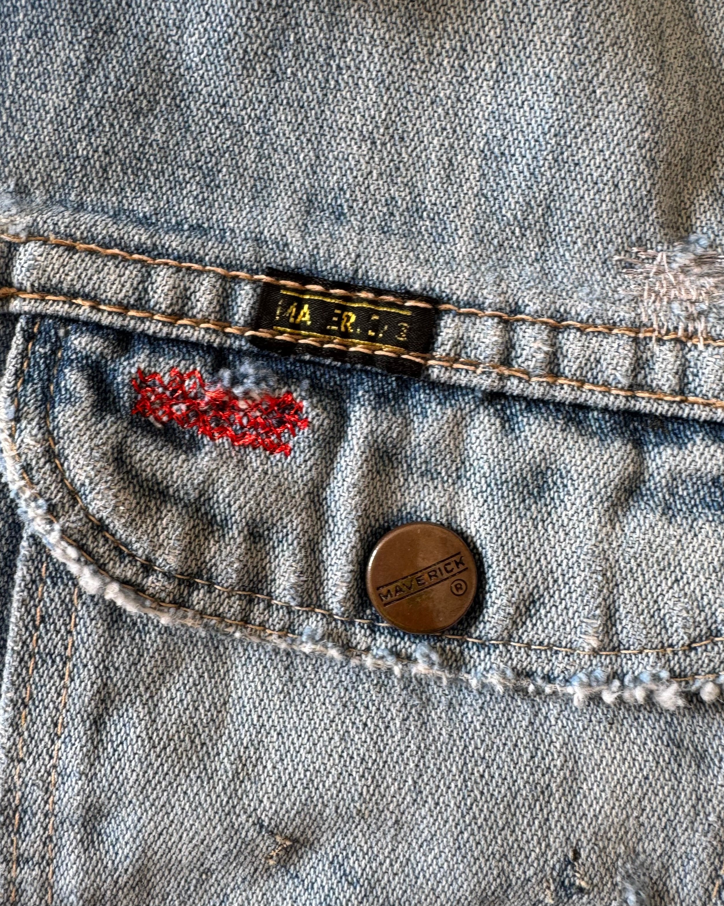 Vintage 1960s Maverick denim jacket with heavy original owner repair￼