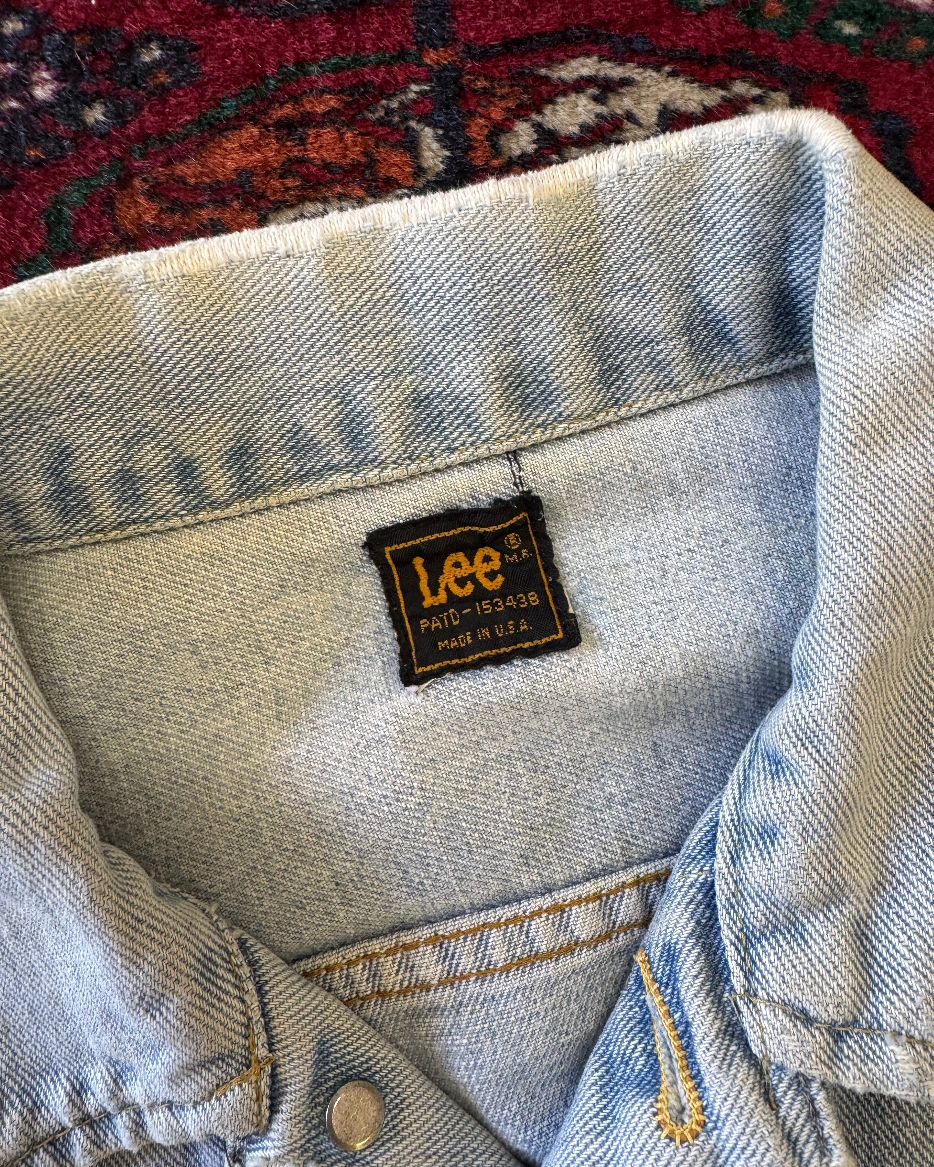 Vintage 1970s faded Lee denim jacket with Harley Davidson patch