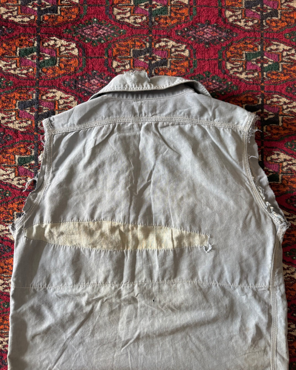 1940s “Match Me” van-dyed Sanforized, heavily distressed and repaired, work shirt ￼