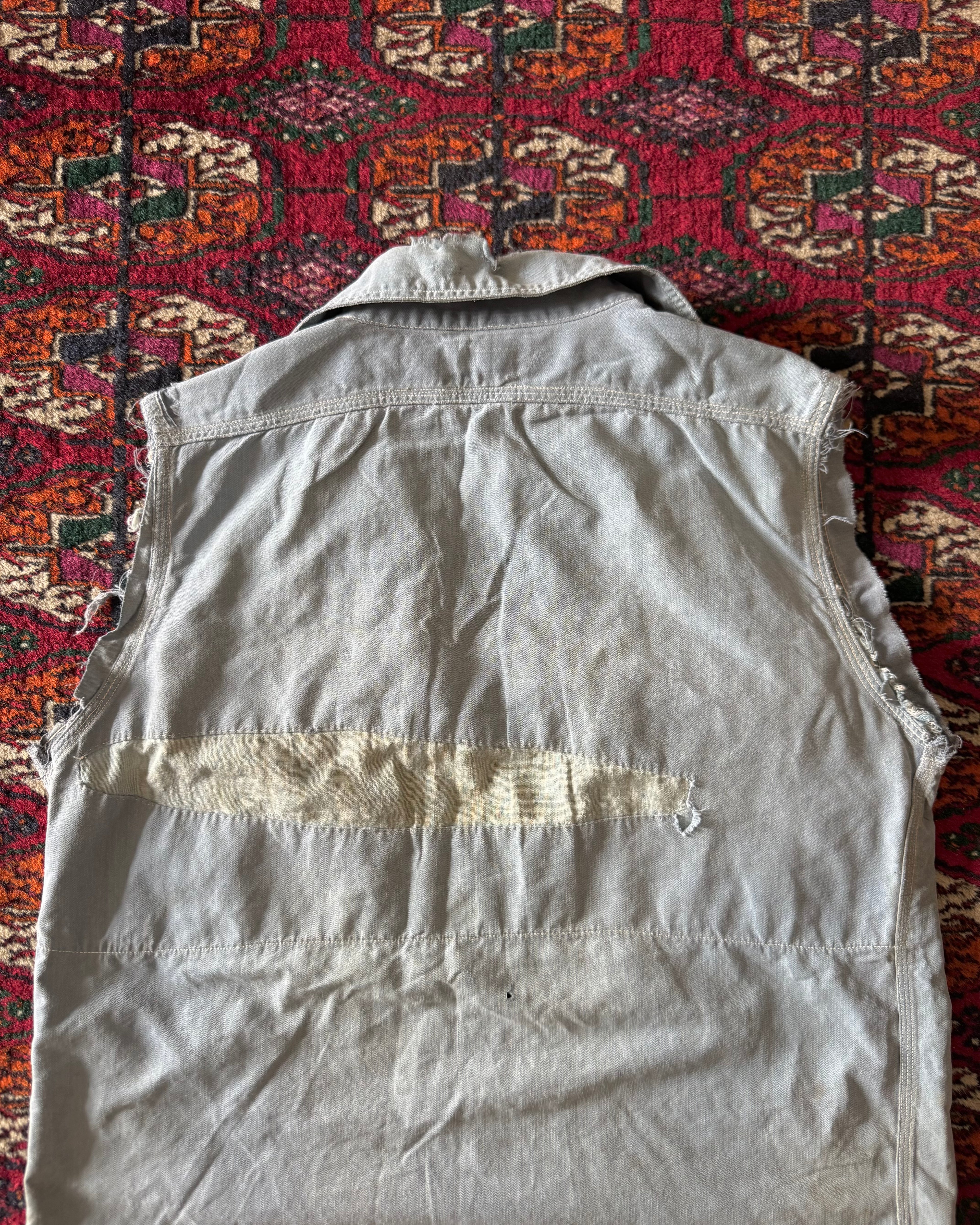 Vintage 1940s “Match Me” van-dyed Sanforized, heavily distressed and repaired, work shirt ￼