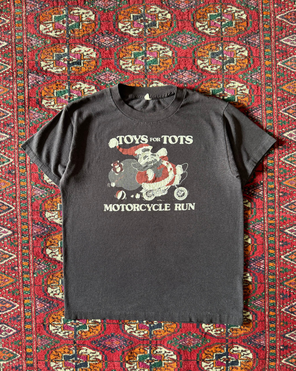 1980s toys for tots motorcycle run faded T-shirt ￼