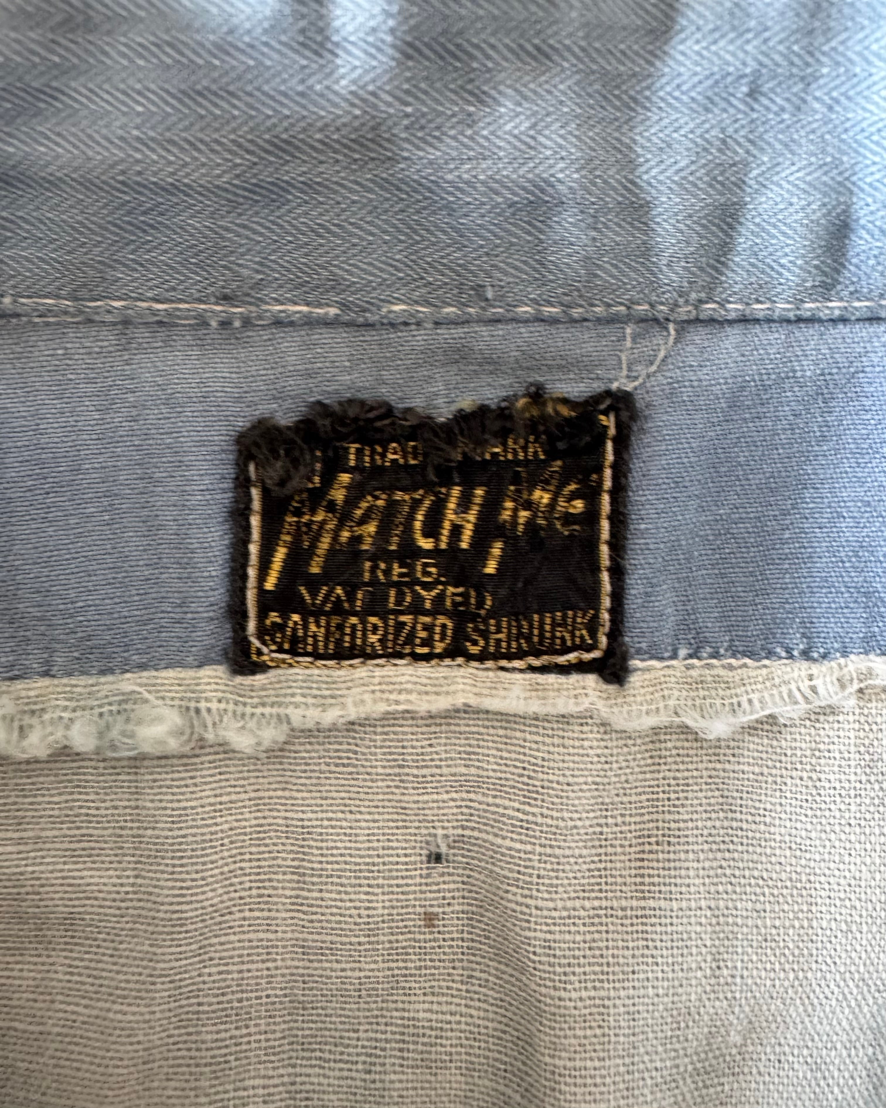 Vintage 1940s “Match Me” van-dyed Sanforized, heavily distressed and repaired, work shirt ￼