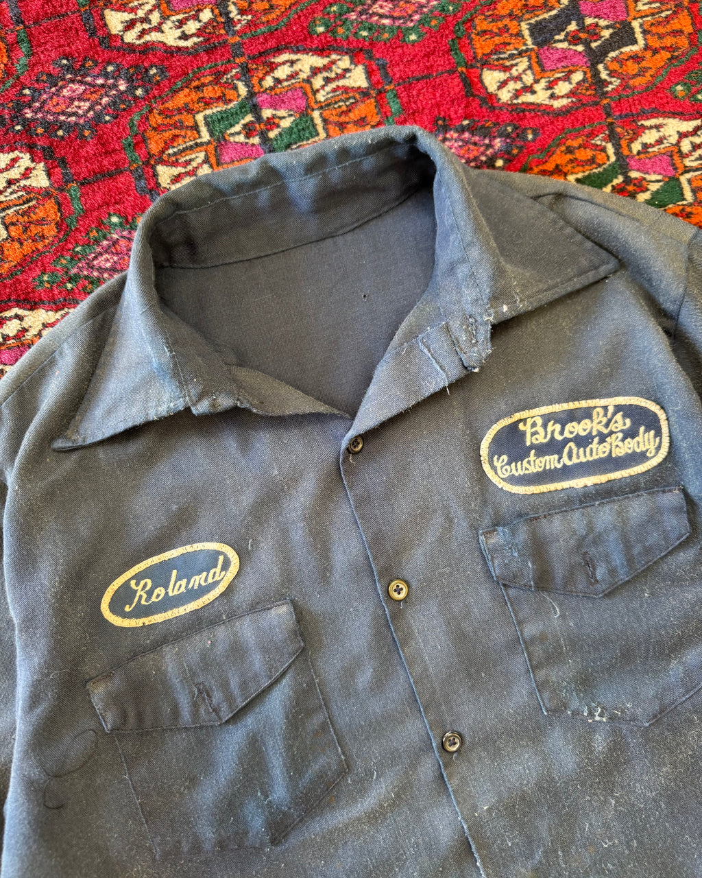Vintage 1970s faded distressed autobody work shirt