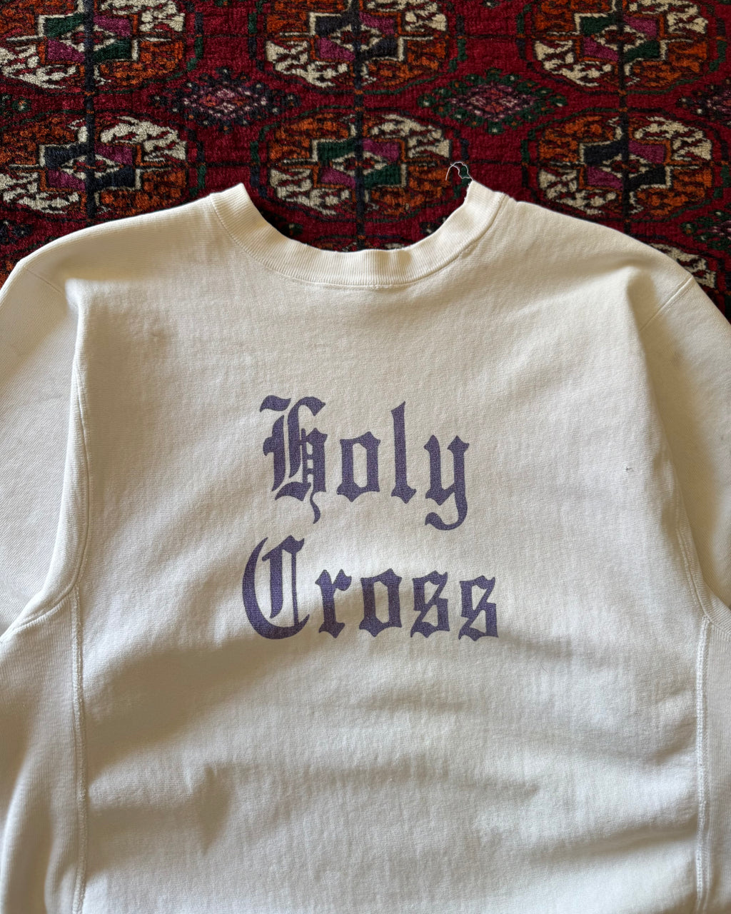1980s faded distressed Holy Cross champion weave