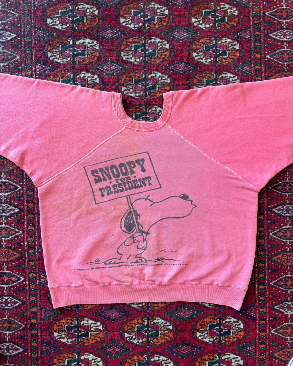 1960s Peanuts Snoopy for President pink faded sweatshirt