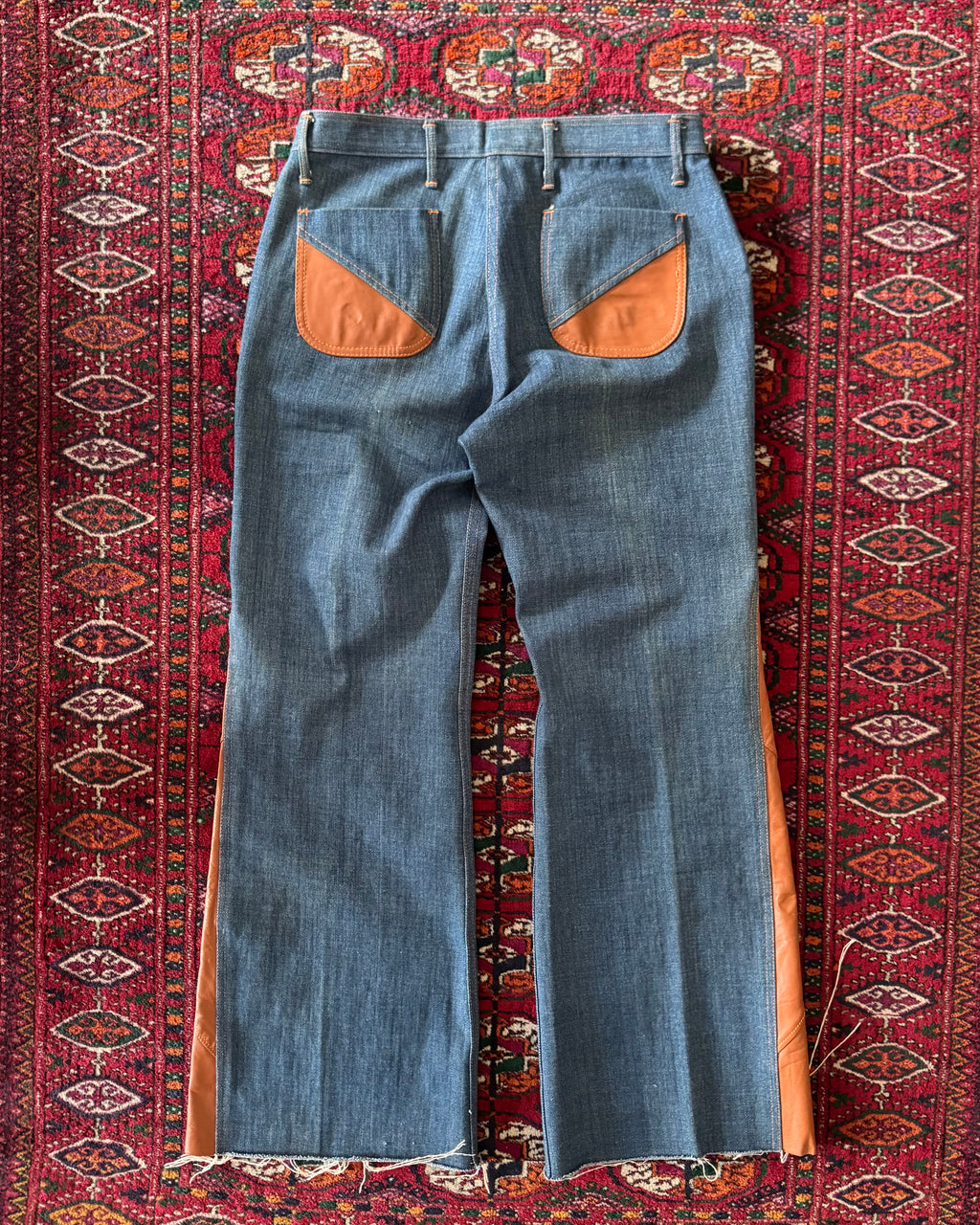 Vintage 1970s/60s denim flares with leather paneling