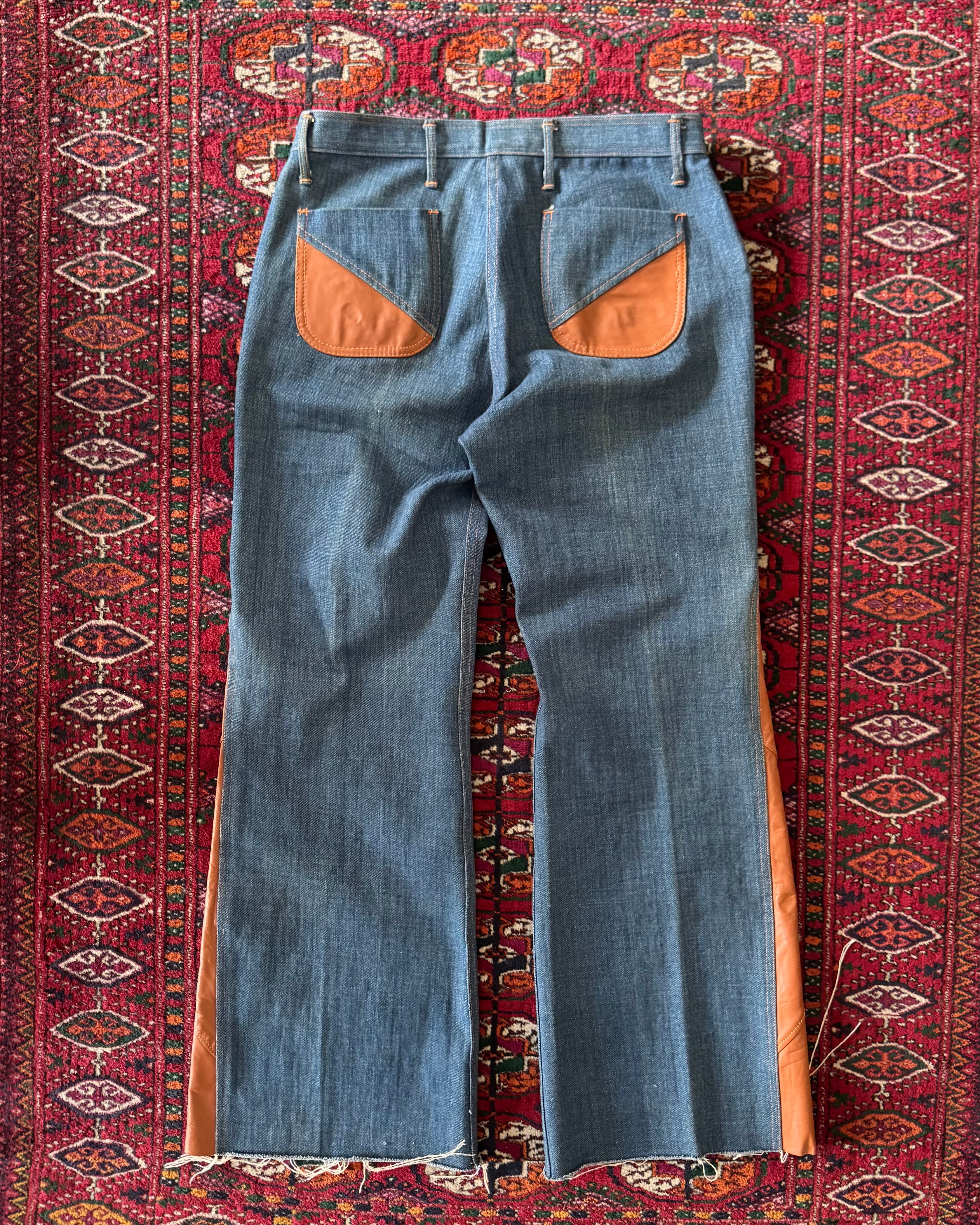 Vintage 1970s/60s denim flares with leather paneling