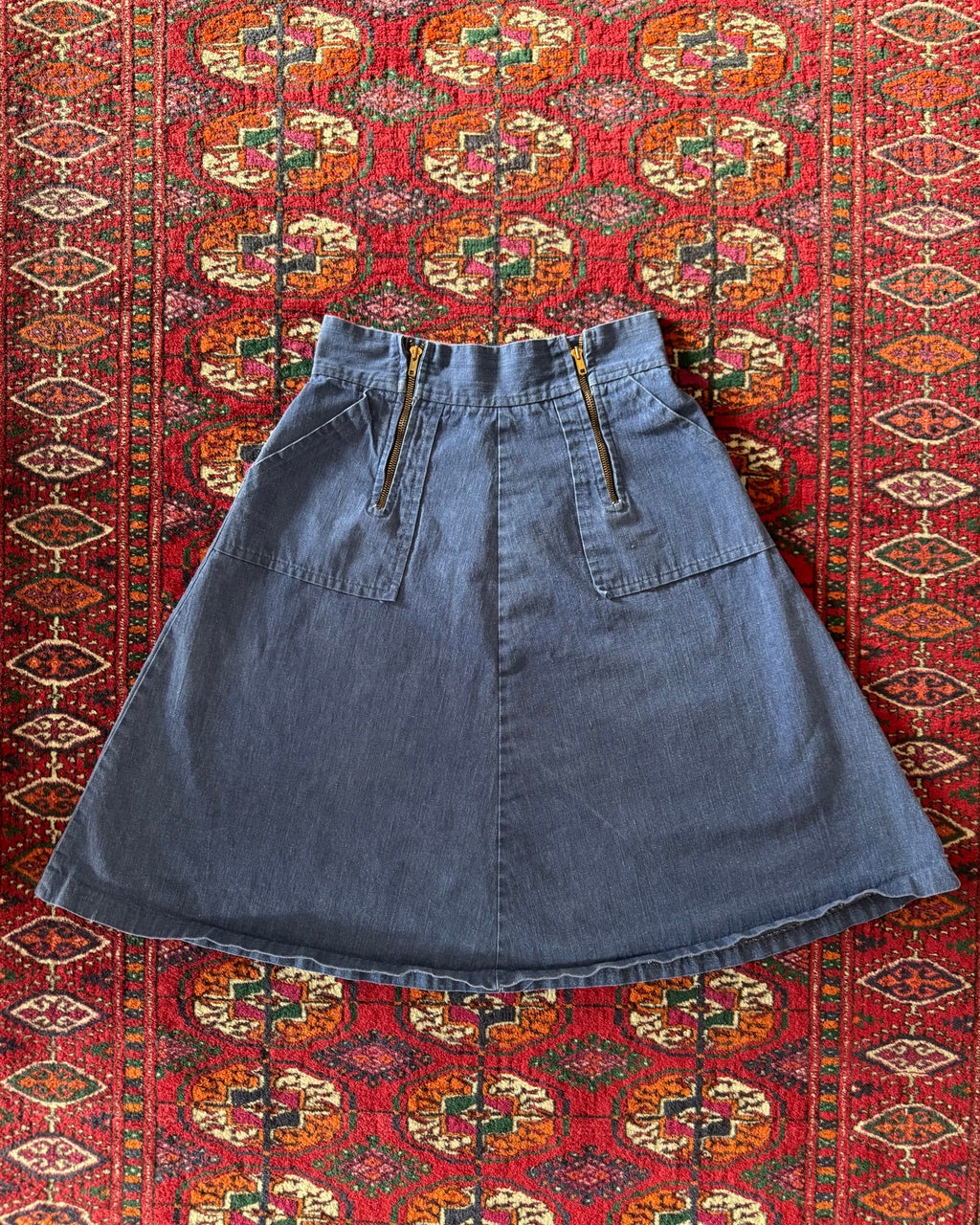 Vintage 1960s denim double zipper skirt
