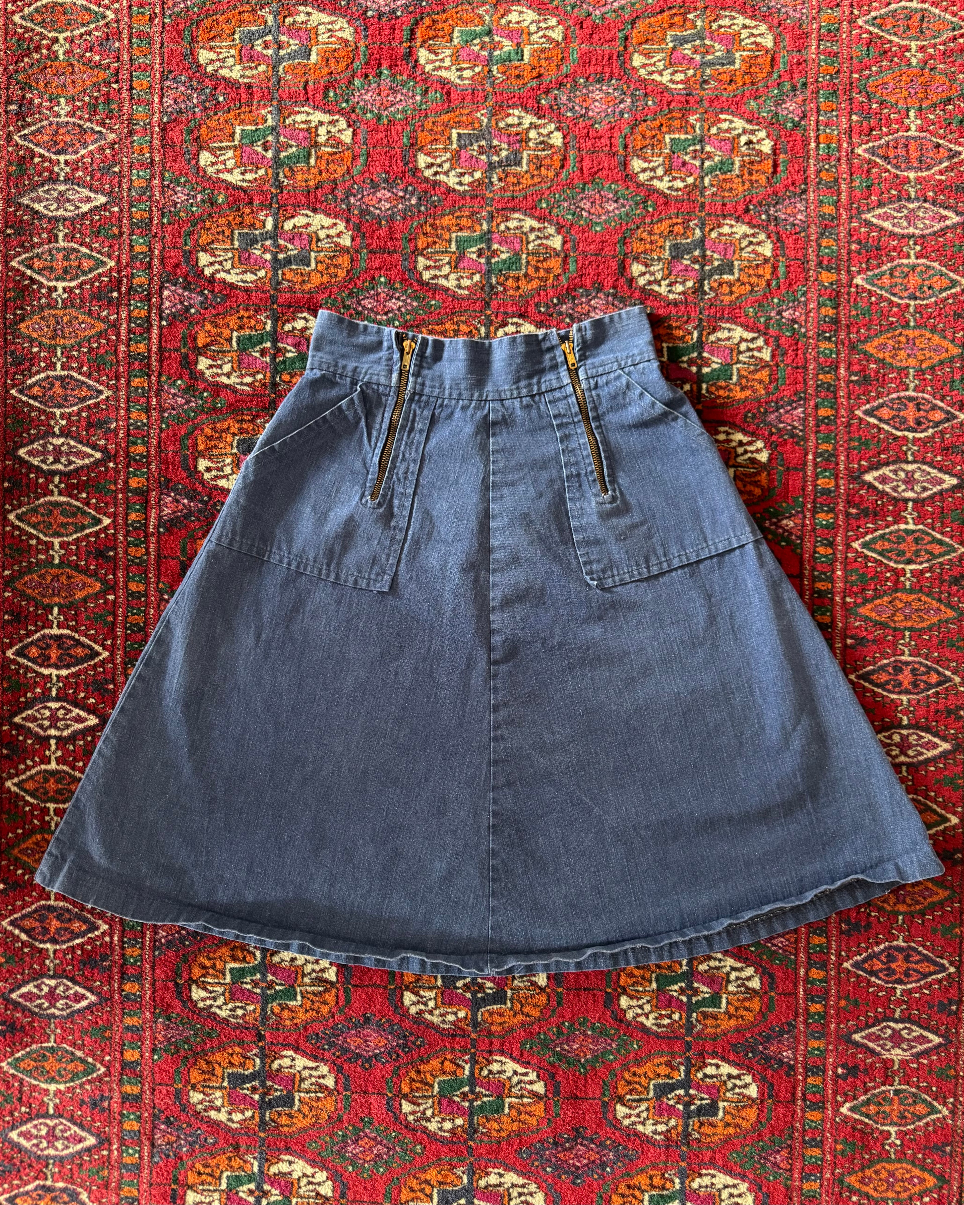 Vintage 1960s denim double zipper skirt